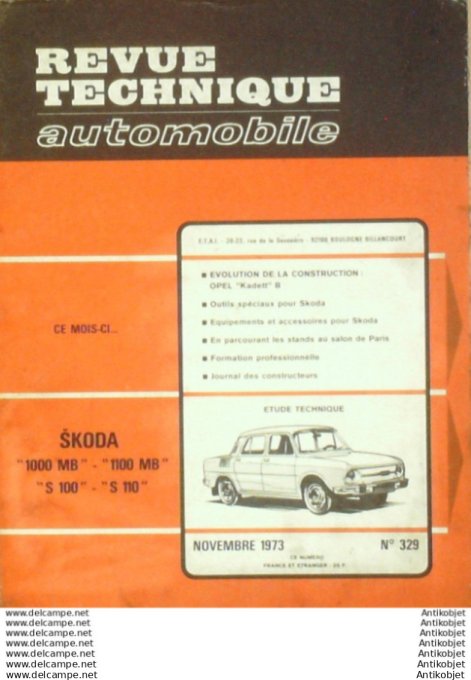 Revue Technique Automobile Skoda 1000 MB/1100/S100/110 Opel Kadett B  #329