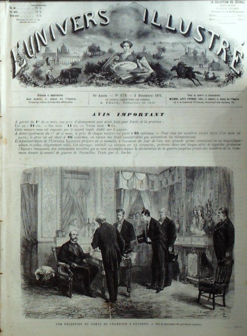 L'Univers illustré 1871 # 871 Suisse Lucerne Italie Rome Vesoul (70) Irlande