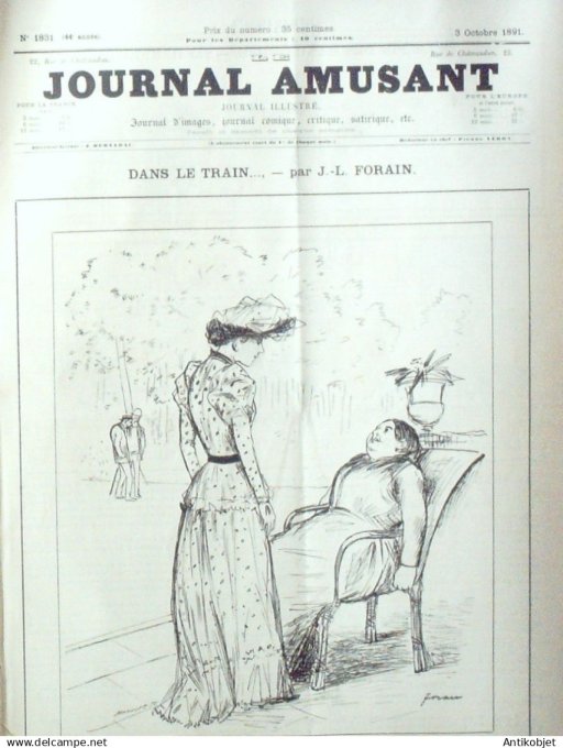 Le Journal Amusant 1891 n°1831 Vélocipédomanie  Seville d'automne Dans le train fin des manoeuvres