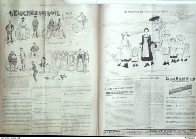 Le Journal Amusant 1891 n°1831 Vélocipédomanie  Seville d'automne Dans le train fin des manoeuvres