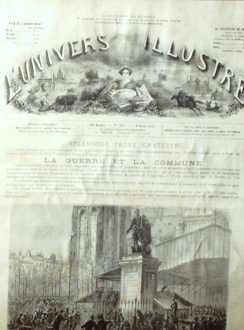 L'Univers illustré 1872 # 885 Siam roi Inde Calcutta Belgique Anvers Windsor Rome mont Palatin 