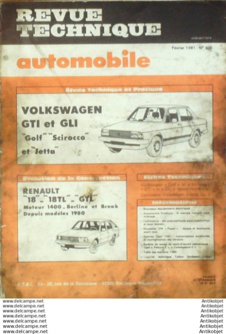 Revue Technique Automobile Volkswagen Golf & Sitocco Jetta Renault 18 1980  #408