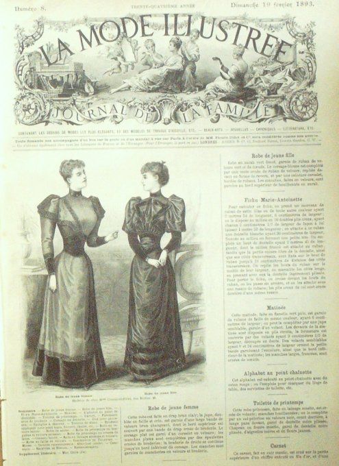 Journal Mode illustrée 1893 #  8 Robes de jeunes filles