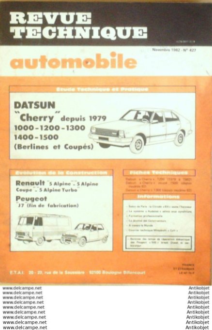 R.T Automobile Datsun Cherry Renault 5 Alpine Peugeot J7   # 427