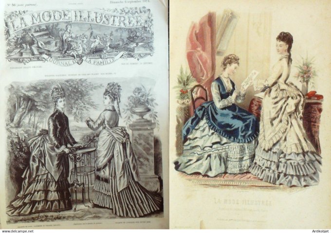 La Mode illustrée journal + gravure associée 1874 # 36