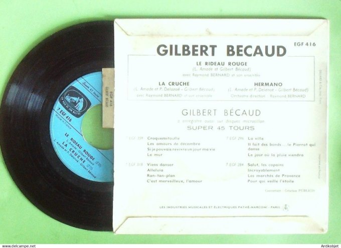 Bécaud Gilbert 45T EP La cruche (languette) 1959