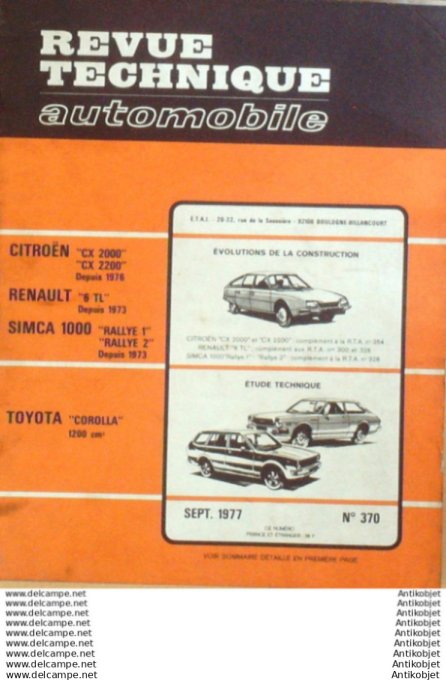 Revue Technique Automobile Toyota Corolla Simca 1000 Renault 6TL   #370