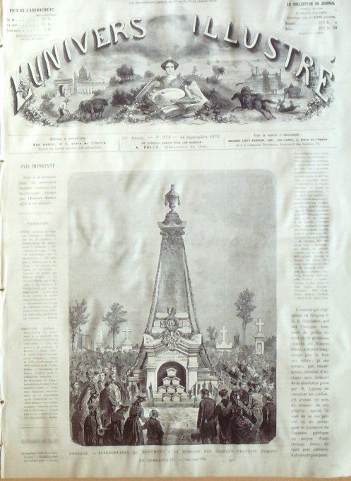 L'Univers illustré 1872 # 912 Forbach (57) Indre Madras Pérou Lima Strasbourg (67) Islande Shannon  