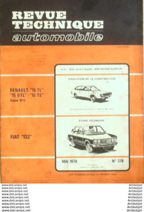 Revue Technique Automobile Fiat 132 Renault 15TL  #378