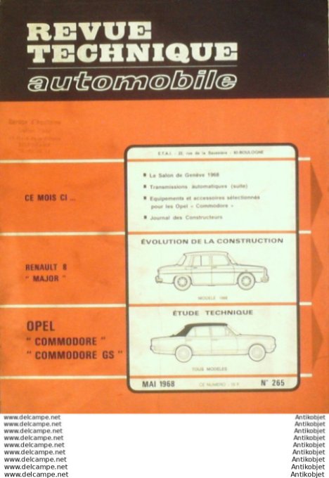 Revue Technique Automobile Opel Commodore Renault 8 Major  #265