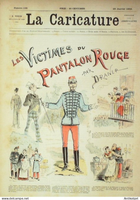 La Caricature 1882 n°109 Victimes du pantalon rouge Draner Marchande de poisson Loys