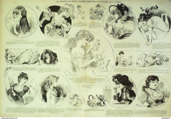 La Caricature 1880 n°  15 Héroines de roman Draner Robida Trick