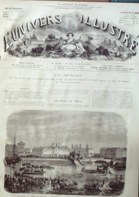 L'Univers illustré 1873 # 955 Cherbourg (15) Shar Perse Nassr-Ed-Din Espagne Grenade Tarragone Sceau