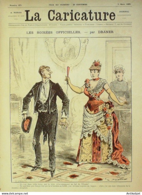 La Caricature 1885 n°271 Soirées officielles Draner Claretie par Luque Trock Caran d'Ache