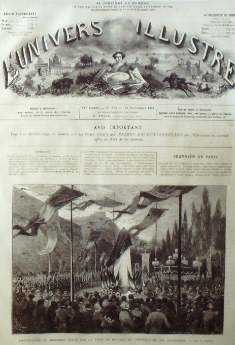 L'Univers illustré 1873 # 973 Belfort opéra incendie Sidi-Mohammed-Rachim-Bogadour   