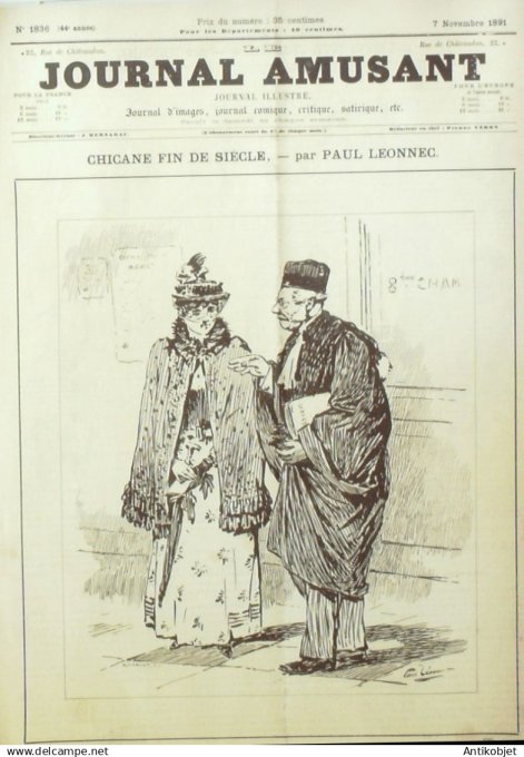 Le Journal Amusant 1891 n°1836 Chicane fin de siècle  Bobêchons Paris qui danse Interview f éminins