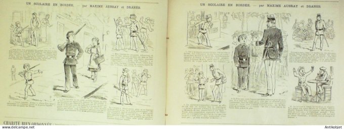 La Caricature 1884 n°251 Un scolaire en bordée Draner & Aubray Ferry par Luque Sorel