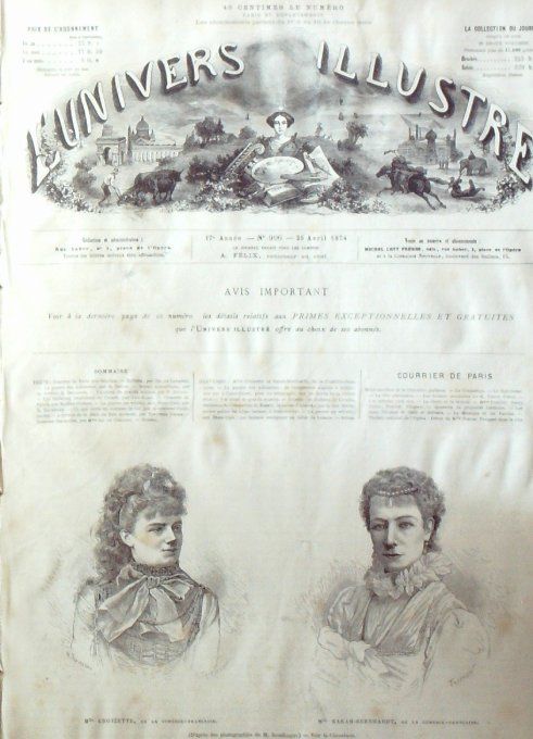 L'Univers illustré 1874 # 996 Sarah-Bernhardt Cape-Coast Addah Russie Alourka 