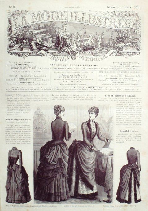 Journal Mode illustrée 1885 #  9 Robes en dams & diagonale