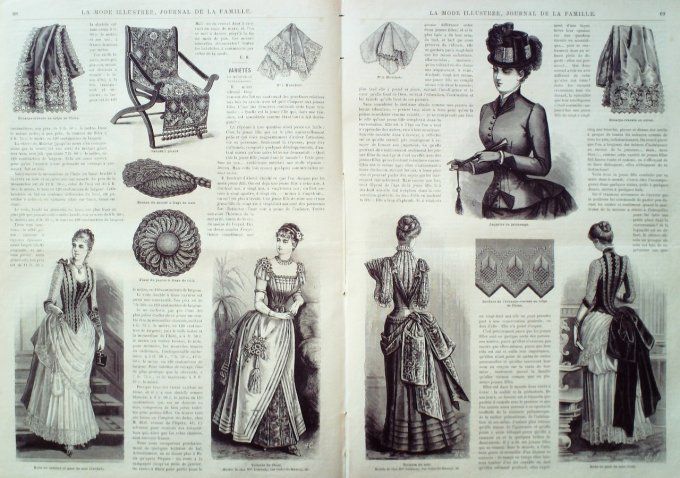 Journal Mode illustrée 1885 #  9 Robes en dams & diagonale