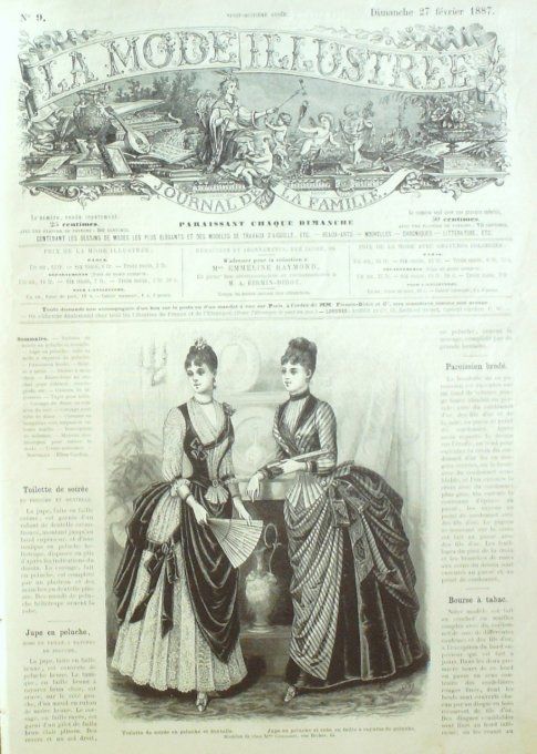 Journal Mode illustrée 1887 #  9 Toilette de soirée & jupe en peluche