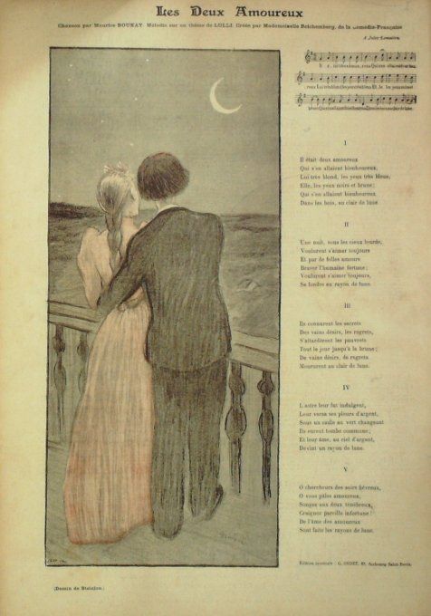 Les Deux Amoureux Paroles Boukay Musique Lulli illustration Steinlen